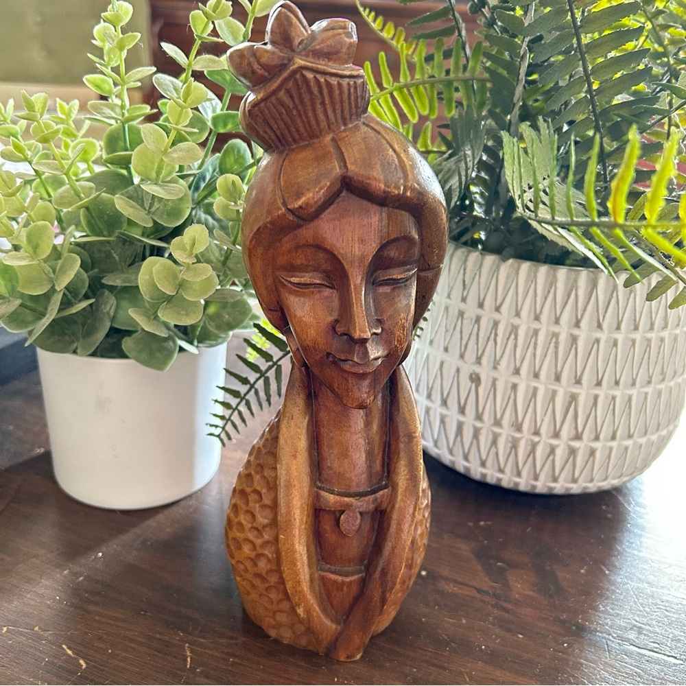 Vintage Wood Carved Bust (10”)